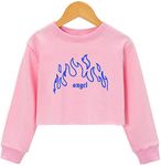 XLXUXU Crop Tops for Girls Kids Cute Aesthetic Cartoon Graphic Sweatshirt Teen Long Sleeve T-Shirts Angel Pink