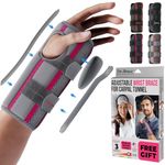 DR. BRACE Adjustable Wrist Brace Night Support for Carpal Tunnel, FSA & HSA Eligible, Doctor Developed, Upgraded with Double Splint & Therapeutic Cushion, Hand Brace for Pain Relief, Injuries, Sprains (S/M Right Hand, Grey-Pink)