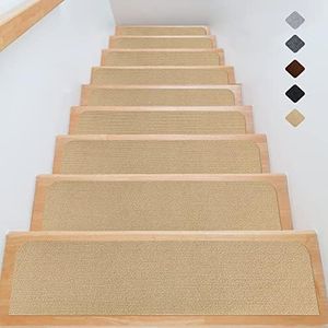 JOENIE Soft Stair Treads Non-Slip Carpet Mat for Wooden Steps, 8" X 30" (15-Pack) Indoor Staircase Carpets, Stair Runners Rugs Safety for Elders, Kids and Dogs with Reusable Adhesive (Beige)