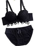 Flicarts Women's Gorgeous Honeymoon Double Heavy Padded Push Up Bra Panty Set Combo Set Bridal Lingerie Set Black