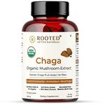 Rooted Actives, Siberian Chaga Mushroom Extract, Certified Organic| 35% Beta Glucans - Lab verified | Antioxidant & Vitality support (60 Veg Caps),