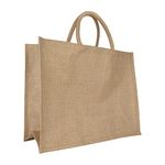 Hessian Tote Bag - Natural Reusable Jute Bag for Shopping, Carrier Bag, Crafting, Decorating, Bag for Life 14.5"(L) x 18"(W) x 8"(D) Plain Tote Bags to Decorate Wholesale - Durable & Stylish (5 PACK)