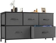 Sweetcrispy Dresser, Dresser for Bedroom Furniture, Storage Drawers, TV Stand Fabric Storage Tower with 5 Drawers, Chest of Drawers with Wooden Top for TV up to 45 inch, for Kids Room, Entryway