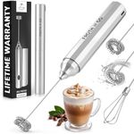 Zulay Froth N Go Milk Frother Rechargeable - 3-in-1 Frother Wand With Case & USB-C Charger - Comes With 3 Whisk Attachments for Latte, Cappuccino, Matcha, Protein Shakes - Silver