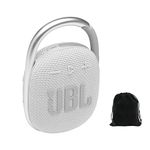 JBL Clip 4 Portable Bluetooth Speaker - White, IP67 Waterproof, Dustproof, 10 Hours Playtime, Integrated Carabiner, Ultra-Portable Design, Bold Style, Rich Pro Sound, Includes Pouch