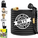 Expandable Garden Hose Pipe 100FT, 3 Times Expanding Flexible Magic Lightweight Watering Hose Pipe with 10 Function Spray Gun/Brass Fittings/Anti-Leakage with 3/4''&1/2'' Connectors Hosepipe(100ft)