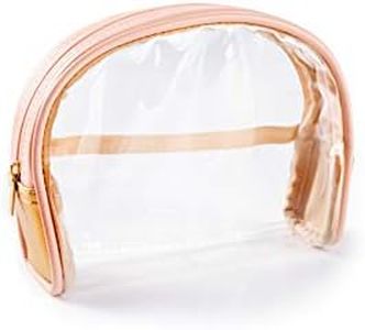 EzPacking Half Moon Bag/Clear Cosmetic Pouch for Purse/Transparent TSA Compliant Clear Quart Bag for Travel/See-Through Clutch or Handbag for Makeup/Made From Vegan Leather, Vinyl PVC & Suede (Blush)