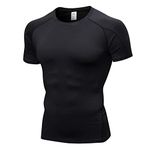 Yishengwan Compression Tops for Men Short Sleeve Running T-Shirts Quick Dry Base Layer Top for Gym Sports Fitness Workout Cycling Training Black M