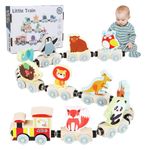 Fadcaer Wooden Train Toy Set, 11 Pcs Magnetic Animals Train Toy, Toddler Vehicles Toys for 2 3 4 Year Olds Toddler, Montessori Car Toys for Kids Age 1-5, Educational Learning Toys for Boys Girls