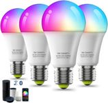 Smart Wi-Fi Light Bulb,E27 RGB Multicolour,60W Equivalent Led Light,800lm Supports APP,Voice Control,Bluetooth,Timing Function Compatible with Alexa,Google & Yandex Alice(4 Pack)