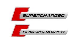 2pcs Metal Supercharged Logo Car Emblem Premium Auto Badge Rear Trunk Sticker Side Fender Decal (Chrome-red)