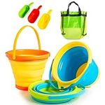 APFFSY Collapsible Sand Bucket,Foldable Silicone Beach Pail with Kids Shovel Toys Mesh Bag, Sand Pails 2.5L 3PCS