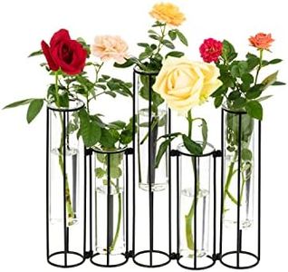 Glass Test Tubes Vase with Stand for Flowers, Black Hinged Bud Vase with Metal Stand Racks Hydroponic Set of 5, Adjustable Pipe Plant Vases Display Set for Table Centerpieces Wedding Decoration