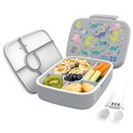 tiddlers & nippers 5 Compartment Lunch/Bento Box for Kids & Adults! | Includes Reusable Cutlery - Fork & Spoon | Leak-Proof & BPA-Free | Microwave, Freezer & Dishwasher Safe (Dinky Dinos)