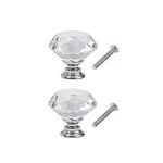 Yesmin Crystal Door Knobs,2 Pcs 20MM Crystal Drawer Carbinet Door Handle Puller with Screws for Home Kitchen Office Drawer Cupboard Closet-Silvery