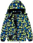 FREE SOLDIER Boys Girls Waterproof Ski Jacket Fleece Lined Warm Winter Snow Coat Kids Winter Jacket with Detachable Hood(Navy Print,4-5/Boy)