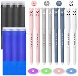 Partideal 8 Pcs Erasable Pens,40 Refillable Cute Cartoon Animal Rolling Ball Pens,0.35mm Friction Pen,Student Stationery Ballpoint Pen,with 4 Erasers(Black,Blue)