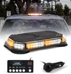 Xprite Rooftop Strobe Beacon Light Bar w/Control Panel, 42 LED Hazard Warning Emergency Flashing Plow Light for Snowplow Construction Vehicles Tow Trucks Postal Cars (Amber/White)