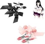 Nipple Clips, 2 Pairs Body Chains Clips,Fake Nipple Rings,Stainless Steel Body Bells Non-Piercing Jewelry Clip, for Women Non Piercing Nipple Ring(Black+Pink)