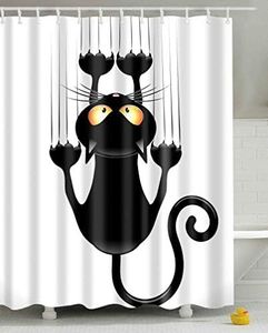 Leashy Tenda da doccia, design divertente con simpatico gatto, impermeabile, antimuffa, con ganci inclusi nero 120 x 180