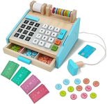 LumWuds Wooden Toy Cash Register for Kids, Pretend Play Set with Scanner, Calculator & Play Money – Fun Kids Cash Register for Grocery Store & Cafe Role Play, Gift for Toddlers Ages 3+ Years