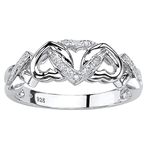 Platinum over Sterling Silver Genuine Diamond Accent Interlocking Heart Promise Ring Size 5