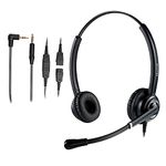 2.5mm Headset with Noise Canceling Microphone for Panasonic Telephone, Including 3.5mm Connector for Smartphone PC Laptop, Office CallCenter Headset for Cisco AT&T Vtech Undiden Cordless DECT Phone