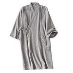 IBLUELOVER Men Women Kimono Bathrobe Cotton Dressing Gown Summer Lightweight Loose Comfy Sleepwear Nightdress with Pocket Pure Colour Bath Robe Wrap Beach Swimwear Bikini Cover Up (Light Grey)