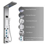 ELLO&ALLO LED Shower Panel Tower System, Rainfall and Mist Head Rain Massage Stainless Steel Shower Fixtures with Adjustable Body Jets, Brushed Nickel