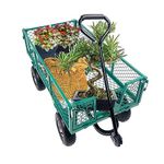 Togarhow Steel Garden Cart, 900lbs Folding, with Removable Mesh Sides to Convert into Flatbed, Large Lawn Heavy-Duty Green Utility Wagon with 180° Rotating Handle for Garden, Farm, Yard, Camping