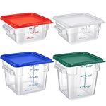 Huwena 4 Pcs Commercial Food Storage Container with Lid Clear Square Container Set with Scale and Handle for Home Kitchen Restaurant Prep Proof Dough Marinating (Colorful,2 Qt, 4 Qt, 6 Qt)