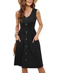 MOLERANI Women Summer Dresses Sleeveless Casual Loose Swing Button Down Dress with Pockets,Black,M