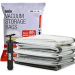 ANSIO® Vacuum Storage Bags for Clothes Large Pack of 6 Double-Zip Seal & Triple Seal Turbo Valve Vacuum Bags for Duvets, Bedding Sets etc., 80% More Storage Travel Pump Included (Size: 100 x 80cm)