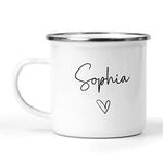 Personalised Enamel Mug with Name & Heart, Custom Valentines Day Gift, Valentine's Day Mug, Galentines Day Present, Gift for Her, Girlfriend Gift, Wife, Cup