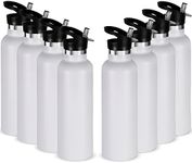 Neihepal 24oz Insulated Water Bottles Bulk 8 Pack,Stainless Steel Double Wall Sport Bottle with Straw Lid,Metal Reusable Thermoses Cup with Hand Cap for School,Cyclists,Hikers,Gift (White,Set of 8)