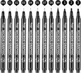 Micro Fineliner Drawing Art Pens: 12 Black Fine Line Waterproof Ink Set Artist Supplies Archival Inking Markers Liner Professional Sketch Outline Anime Sketching Watercolor (12 Tip Sizes-Black)