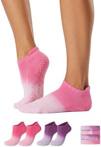 LOOMPOP 4 Pairs Ombre Cushioned Grip Socks for Women – Non-Slip Pilates & Yoga Socks, Comfortable for Everyday Wear & Gifting (4*Orchid Haze)