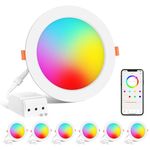 4 Inch LED Recessed Lighting 12W Smart Pot Lights, RGB & Daylight 2700K Dimmable by Bluetooth Control,1000LM High Brightness Recessed Downlight Ceiling Light Work with Alexa,ETL Certified 6Pack