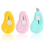 Focenat 3 Pcs Mini Utility Knife,Box Cutter Knife, Mini Retractable Letter Opener,Portable Utility Pocket Knives for DIY Cutting Paper Home Office School Stationery(Pink, Blue, Yellow)