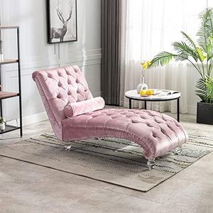 HomSof Modern Armless Velvet Chaise Lounge Indoor Chair with Solid Acrylic Legs, one Size, Pink