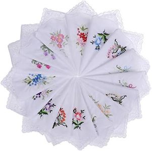 30pcs Women Floral Handkerchiefs Vintage Floral Embroidered Cotton Ladies Handkerchiefs