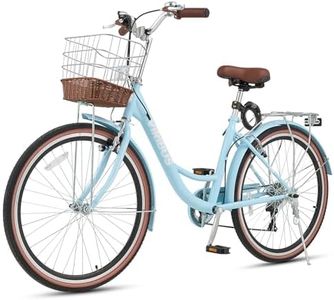 VIRIBUS Beach Cruiser Bike for Women, 7 Speed Womens Bike 26 in, Bicycle with Basket, Rack and Drum Brakes, Cruiser Bike for Short Women, Retro City Commuter Step Through Bike, Sky Blue 330 lb.