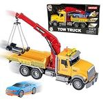 xwin sportseries Kids Big Tow Trucks Toy Construction Crane Yellow Truck for Children with Hook and Car Educational Wrecker with Sound Toy for Boys & Girls Rescue Truck Toddlers Gift