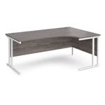 Office Monster Cooper right hand ergonomic desk 1800mm wide - white cantilever leg frame, grey oak top