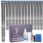 Geoleap Golf Grips Set of 13- Soft Golf Club Grips,Reduce Taper Design Provides High Traction and Performance,13 Grips with 15 Tapes and 13 Grips with All Repair Kits for Choice. (Standard, Grey-Pro Kit(13 Grips with All Repair Kits))