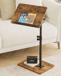 Masupu Sofa Arm Tray Table - 360° Swivel Height Adjustable End Table, Small Snack Side Table for Couch, C Shaped Table for Bed, Chair or TV Tray Table(Rustic Brown, Angle Adjustable)