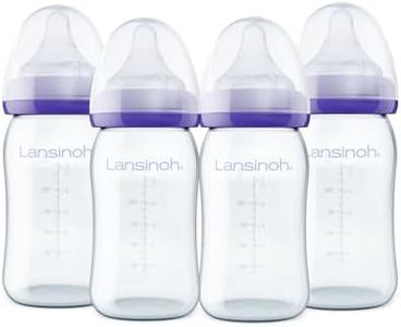 Lansinoh Anti-Colic Glass Baby Bottles, 5 Ounces, 4 Count Bottles for Feeding, Baby Essentials, Includes 4 Slow Flow Nipples, Size S