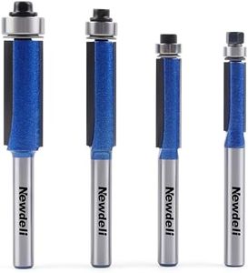 Newdeli 4Pcs Flush Trim Router Bit Set 1/4 Inch Shank - Bearing Dia. 1/4", 5/16", 3/8", 1/2" - Top Bearing 2-Flute Flush Trim Router Bits