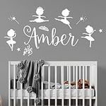 Personalised Name Girls Wall Art Sticker - Disney Baby Ballerina Little Princess, Ballet Shoes, Wand, Star [White]