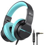 iClever HS19 Kids Headphones with Microphone for School, Volume Limiter 85/94dB, Over-Ear Girls Boys Headphones for Kids with Shareport, Foldable Wired Headphones for iPad/Travel (Black)